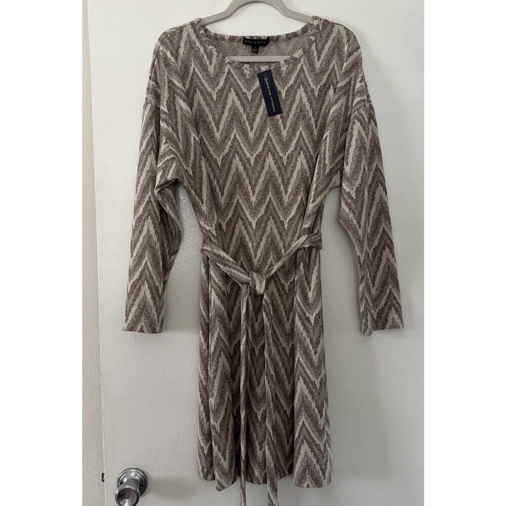 Adrienne Vittadini Sweater Dress Beige Flame Stitch